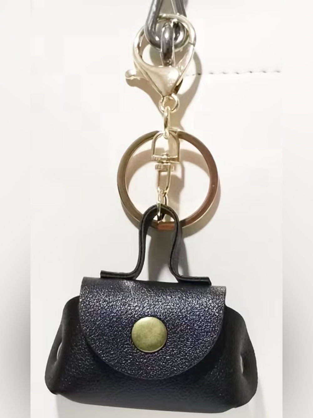 Leather Mini Purse Keychain - Black